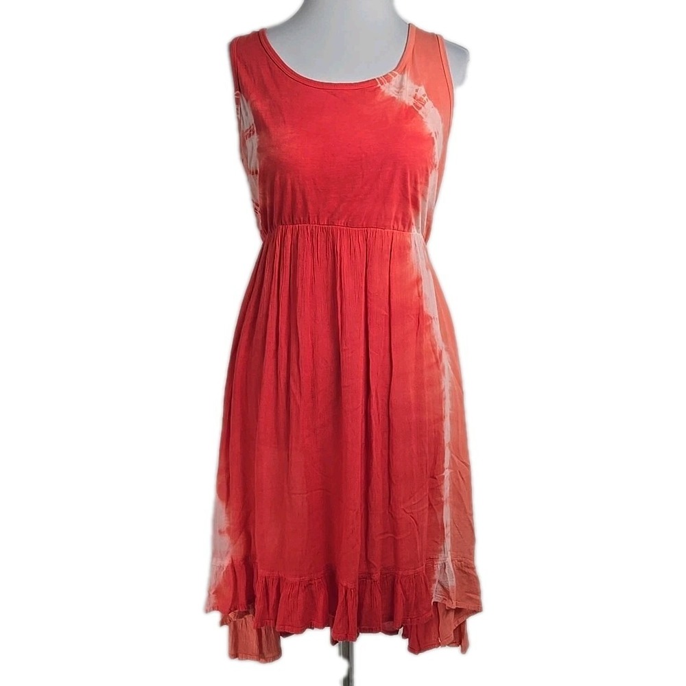 Lola P. Orange Tie-dyed Jersey & Gauze Combo Tank Top Dress Large L